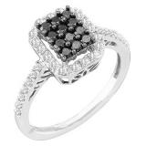 0.48 Carat (ctw) 10K White Gold Black & White Round Diamond Ladies Right Hand Ring 1/2 CT