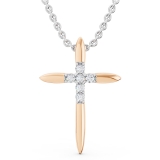 Round White Diamond Elegant Cross Pendant with 18 inch Silver Chain for Women (0.10 ctw, Color I-J, Clarity I2-I3) in 10K Rose Gold