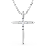 Round White Diamond Elegant Cross Pendant with 18 inch Silver Chain for Women (0.10 ctw, Color I-J, Clarity I2-I3) in 10K White Gold