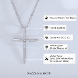 Round White Diamond Elegant Cross Pendant with 18 inch Silver Chain for Women (0.10 ctw, Color I-J, Clarity I2-I3) in 10K White Gold