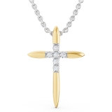 Round White Diamond Elegant Cross Pendant with 18 inch Silver Chain for Women (0.10 ctw, Color I-J, Clarity I2-I3) in 10K Yellow Gold