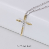 Round White Diamond Elegant Cross Pendant with 18 inch Silver Chain for Women (0.10 ctw, Color I-J, Clarity I2-I3) in 10K Yellow Gold