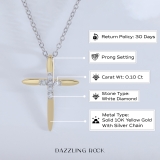 Round White Diamond Elegant Cross Pendant with 18 inch Silver Chain for Women (0.10 ctw, Color I-J, Clarity I2-I3) in 10K Yellow Gold
