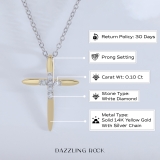 Round White Diamond Elegant Cross Pendant with 18 inch Silver Chain for Women (0.10 ctw, Color I-J, Clarity I1-I2) in 14K Yellow Gold