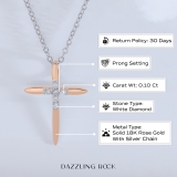 Round White Diamond Elegant Cross Pendant with 18 inch Silver Chain for Women (0.10 ctw, Color I-J, Clarity I1-I2) in 18K Rose Gold