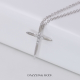 Round White Diamond Elegant Cross Pendant with 18 inch Silver Chain for Women (0.10 ctw, Color I-J, Clarity I1-I2) in 18K White Gold