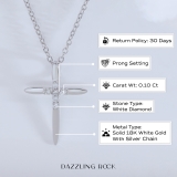 Round White Diamond Elegant Cross Pendant with 18 inch Silver Chain for Women (0.10 ctw, Color I-J, Clarity I1-I2) in 18K White Gold