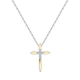Round White Diamond Elegant Cross Pendant with 18 inch Silver Chain for Women (0.10 ctw, Color I-J, Clarity I1-I2) in 18K Yellow Gold