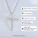 Round White Diamond Elegant Cross Pendant with 18 inch Silver Chain for Women (0.10 ctw, Color I-J, Clarity I1-I2) in 18K Yellow Gold
