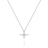 Round White Diamond Elegant Cross Pendant with 18 inch Silver Chain for Women (0.10 ctw, Color I-J, Clarity I2-I3) in 925 Sterling Silver