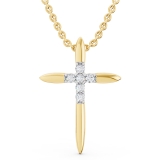 Round White Diamond Elegant Cross Pendant with 18 inch Gold Chain for Women (0.10 ctw, Color I-J, Clarity I2-I3) in 10K Yellow Gold