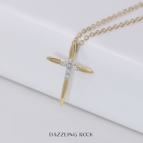 Round White Diamond Elegant Cross Pendant with 18 inch Gold Chain for Women (0.10 ctw, Color I-J, Clarity I2-I3) in 10K Yellow Gold