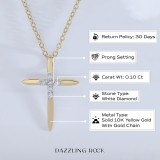 Round White Diamond Elegant Cross Pendant with 18 inch Gold Chain for Women (0.10 ctw, Color I-J, Clarity I2-I3) in 10K Yellow Gold