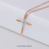 Round White Diamond Elegant Cross Pendant with 18 inch Gold Chain for Women (0.10 ctw, Color I-J, Clarity I1-I2) in 18K Rose Gold