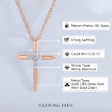 Round White Diamond Elegant Cross Pendant with 18 inch Gold Chain for Women (0.10 ctw, Color I-J, Clarity I1-I2) in 18K Rose Gold