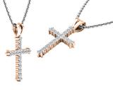 0.25 Carat (ctw) 10K Rose Gold Round Diamond Ladies Cross Pendant 1/4 CT (Silver Chain Included)