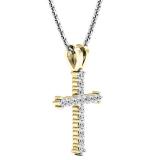 0.25 Carat (ctw) 10K Yellow Gold Round Diamond Ladies Cross Pendant 1/4 CT (Silver Chain Included)