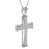 1.00 Carat (ctw) 10K White Gold Round Diamond Men's Cross Pendant 1 CT (Silver Chain Included)