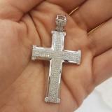 1.00 Carat (ctw) 10K White Gold Round Diamond Men's Cross Pendant 1 CT (Silver Chain Included)