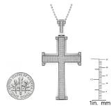 1.00 Carat (ctw) 10K White Gold Round Diamond Men's Cross Pendant 1 CT (Silver Chain Included)