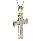 1.00 Carat (ctw) 14K Yellow Gold Round Diamond Men's Cross Pendant 1 CT (Silver Chain Included)