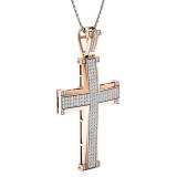 1.00 Carat (ctw) 18K Rose Gold Round Diamond Men's Cross Pendant 1 CT (Silver Chain Included)