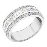 1.60 Carat (ctw) 10K White Gold Round & Baguette Diamond Ladies Anniversary Wedding Band