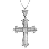 1.20 Carat (ctw) Sterling Silver Round Diamond Men's Hip Hop Religious Cross Pendant 1 1/4 CT
