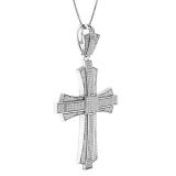 1.20 Carat (ctw) Sterling Silver Round Diamond Men's Hip Hop Religious Cross Pendant 1 1/4 CT