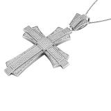 1.20 Carat (ctw) Sterling Silver Round Diamond Men's Hip Hop Religious Cross Pendant 1 1/4 CT