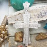 1.20 Carat (ctw) Sterling Silver Round Diamond Men's Hip Hop Religious Cross Pendant 1 1/4 CT