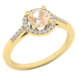 14K Yellow Gold Round 5.50 MM Morganite & White Diamond Ladies Halo Bridal Engagement Ring