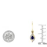 18K Yellow Gold 7X5 MM Each Pear Blue Sapphire & Round White Diamond Ladies Dangling Drop Earrings