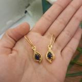 18K Yellow Gold 7X5 MM Each Pear Blue Sapphire & Round White Diamond Ladies Dangling Drop Earrings