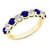 10K Yellow Gold Round Blue Sapphire & White Diamond Ladies Bridal Wedding Band Anniversary Ring