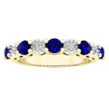 10K Yellow Gold Round Blue Sapphire & White Diamond Ladies Bridal Wedding Band Anniversary Ring