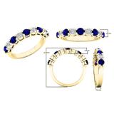 10K Yellow Gold Round Blue Sapphire & White Diamond Ladies Bridal Wedding Band Anniversary Ring