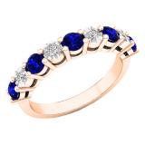 14K Rose Gold Round Blue Sapphire & White Diamond Ladies Bridal Wedding Band Anniversary Ring