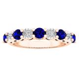 14K Rose Gold Round Blue Sapphire & White Diamond Ladies Bridal Wedding Band Anniversary Ring