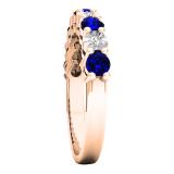 14K Rose Gold Round Blue Sapphire & White Diamond Ladies Bridal Wedding Band Anniversary Ring