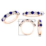 14K Rose Gold Round Blue Sapphire & White Diamond Ladies Bridal Wedding Band Anniversary Ring