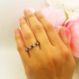 14K White Gold Round Blue Sapphire & White Diamond Ladies Bridal Wedding Band Anniversary Ring