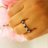 14K White Gold Round Blue Sapphire & White Diamond Ladies Bridal Wedding Band Anniversary Ring