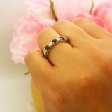 14K White Gold Round Blue Sapphire & White Diamond Ladies Bridal Wedding Band Anniversary Ring