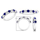 14K White Gold Round Blue Sapphire & White Diamond Ladies Bridal Wedding Band Anniversary Ring