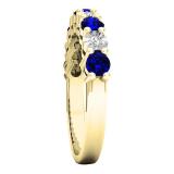 14K Yellow Gold Round Blue Sapphire & White Diamond Ladies Bridal Wedding Band Anniversary Ring