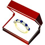 14K Yellow Gold Round Blue Sapphire & White Diamond Ladies Bridal Wedding Band Anniversary Ring
