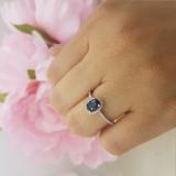 10K White Gold 7X5 MM Oval Blue Sapphire & Round Diamond Bridal Halo Engagement Ring