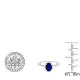 10K White Gold 7X5 MM Oval Blue Sapphire & Round Diamond Bridal Halo Engagement Ring