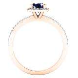 14K Rose Gold 7X5 MM Oval Blue Sapphire & Round Diamond Bridal Halo Engagement Ring